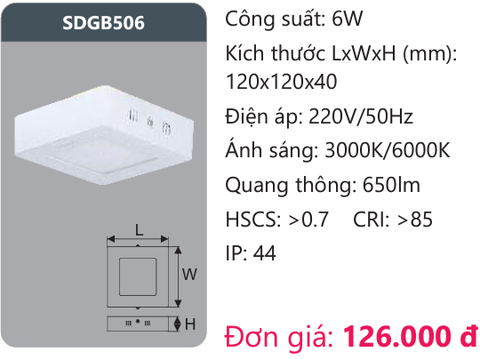  ĐÈN LED ỐP TRẦN DUHAL 6W SDGB506 