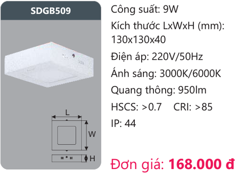 ĐÈN LED ỐP TRẦN DUHAL 9W SDGB509 