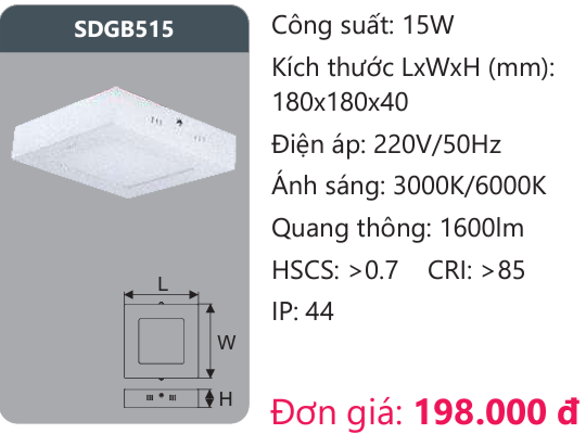 ĐÈN LED ỐP TRẦN DUHAL 15W SDGB515