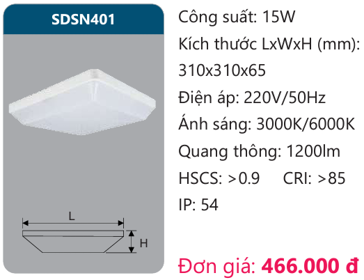 ĐÈN ỐP TRẦN LED DUHAL 15W SDSN401