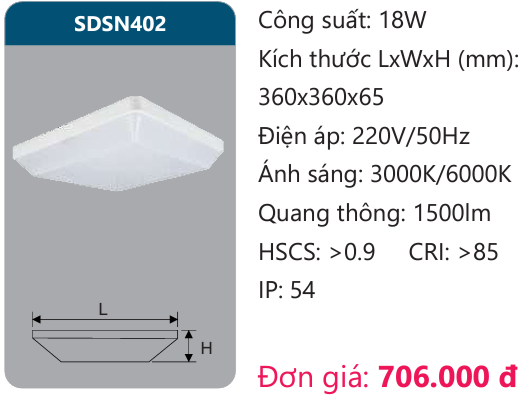 ĐÈN ỐP TRẦN LED DUHAL 18W SDSN402