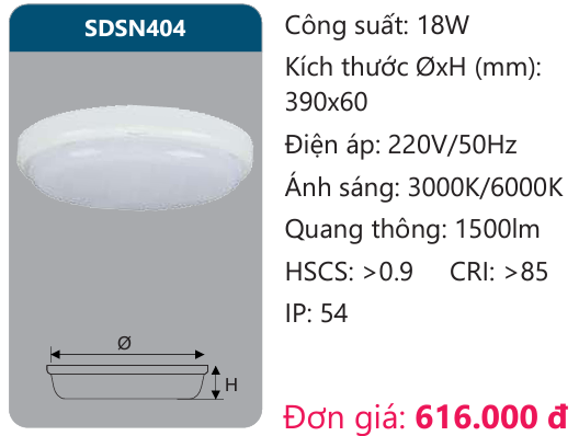 ĐÈN ỐP TRẦN LED DUHAL 18W SDSN404