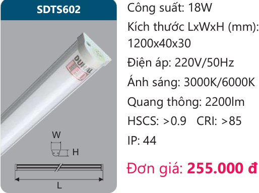 ĐÈN TUÝP LED 18W DUHAL SDTS602