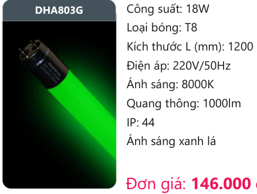 BÓNG ĐÈN TUÝP LED DUHAL MÀU XANH LÁ DHA803G