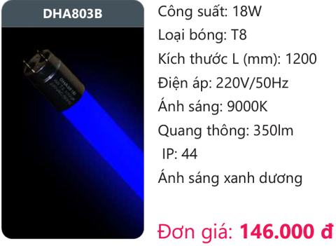  BÓNG ĐÈN TUÝP LED DUHAL MÀU XANH LAM DHA803B 