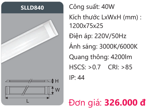  ĐÈN LED TUÝP DẸP CHỤP MICA DUHAL 1M2 SLLD840 