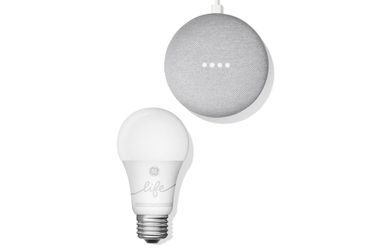  Google home mini bản smart light starter kit ( google home mini + bóng đèn thông minh ) 