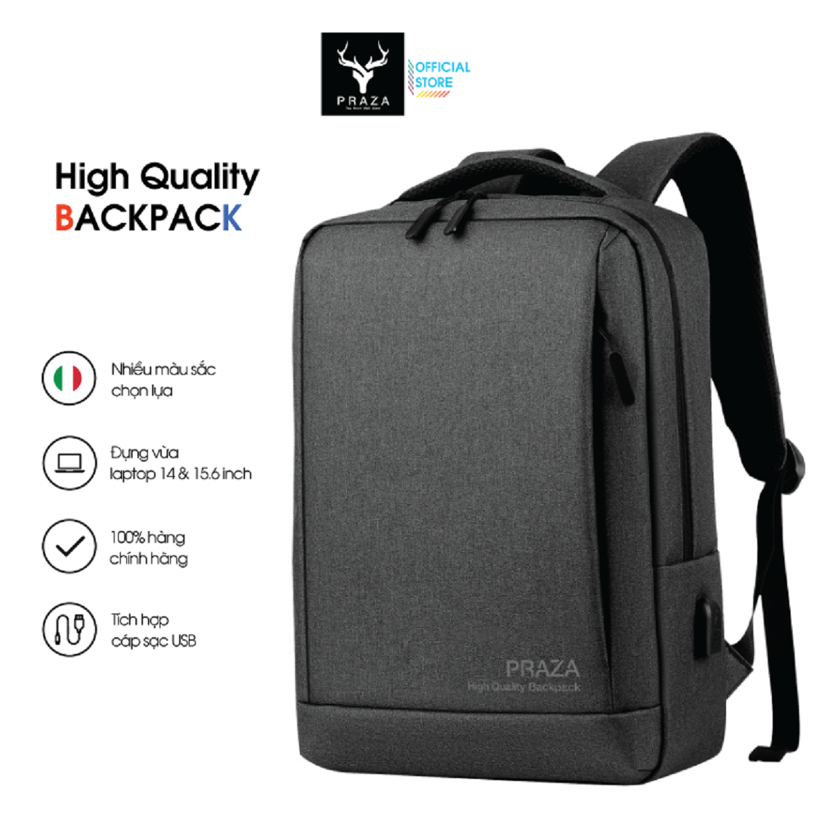 Balo Laptop Văn Phòng Cao Cấp Có Cổng Sạc USB PRAZA - BLS0198