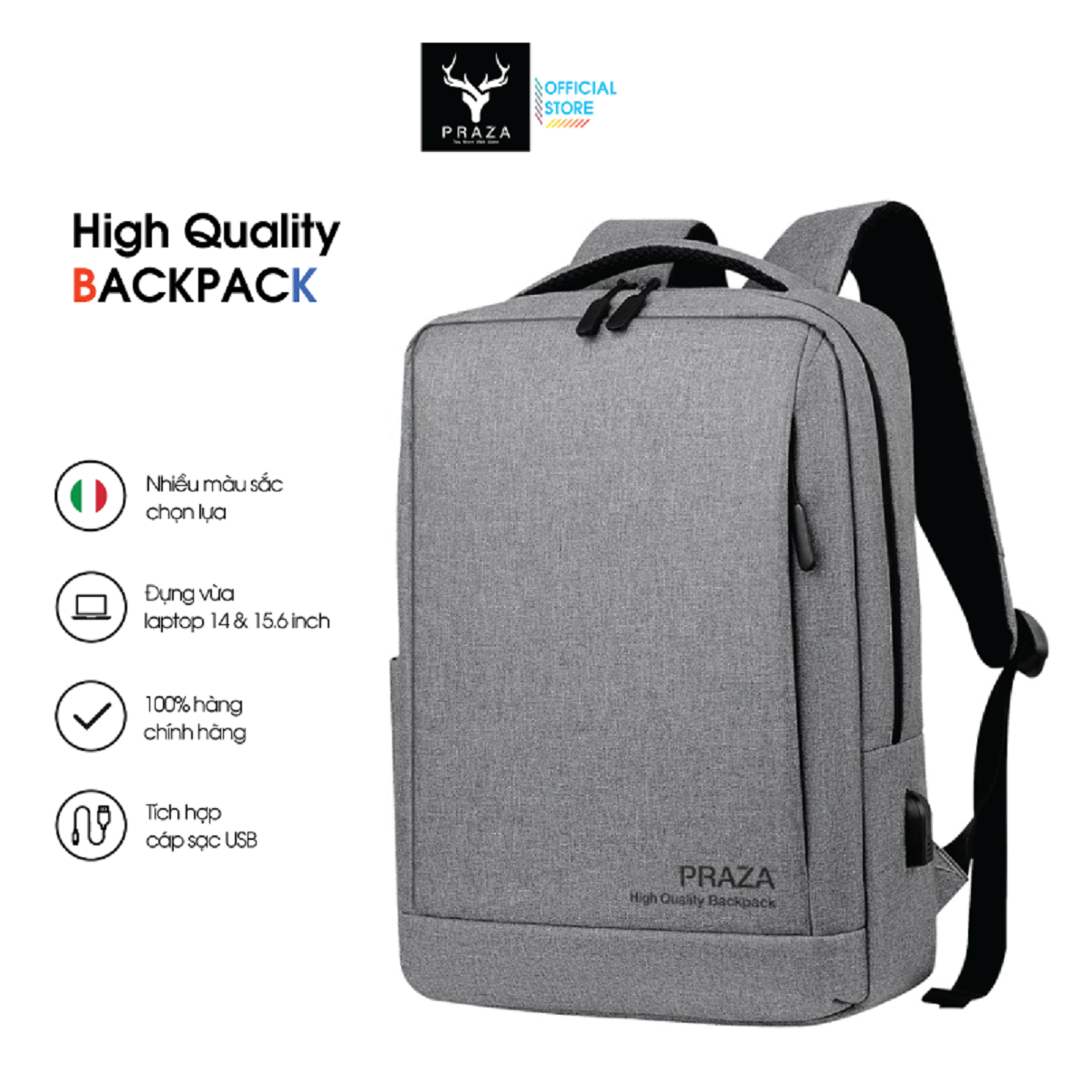 Balo Laptop Văn Phòng Cao Cấp Có Cổng Sạc USB PRAZA - BLS0198