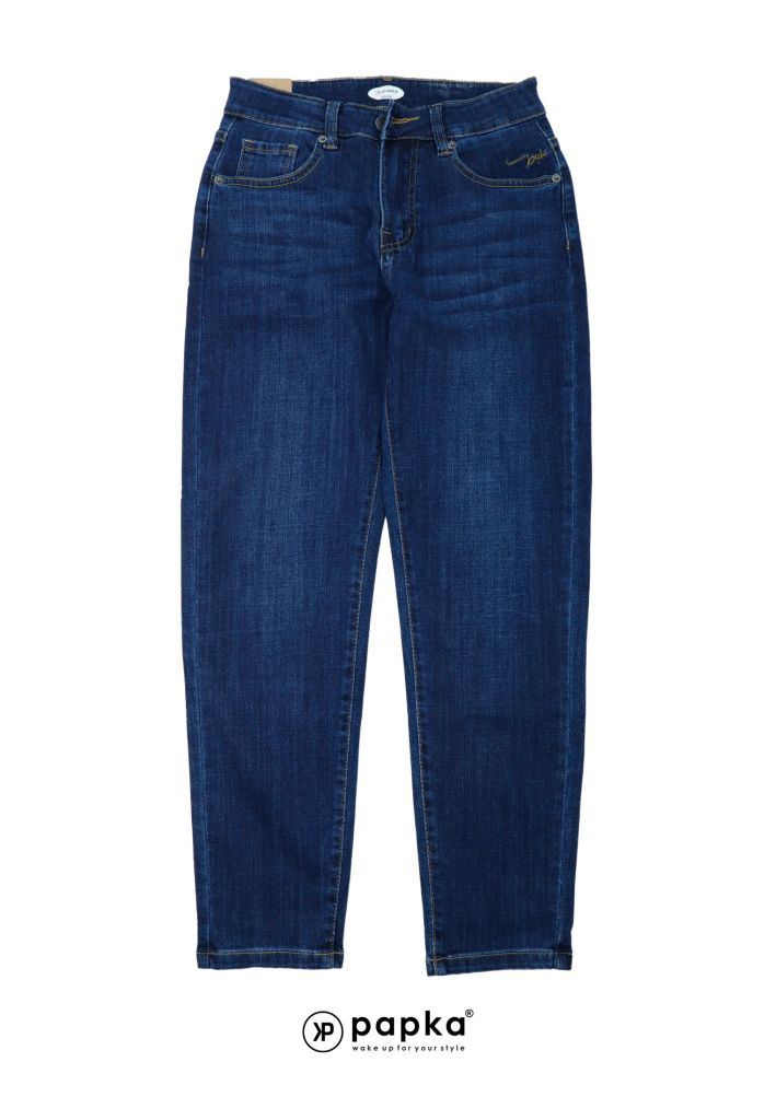 Quần jeans dài nữ Papka 4053 form regular xanh đậm