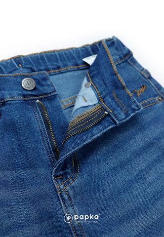 Quần jeans nữ lưng thun Papka 4057 form baggy xanh