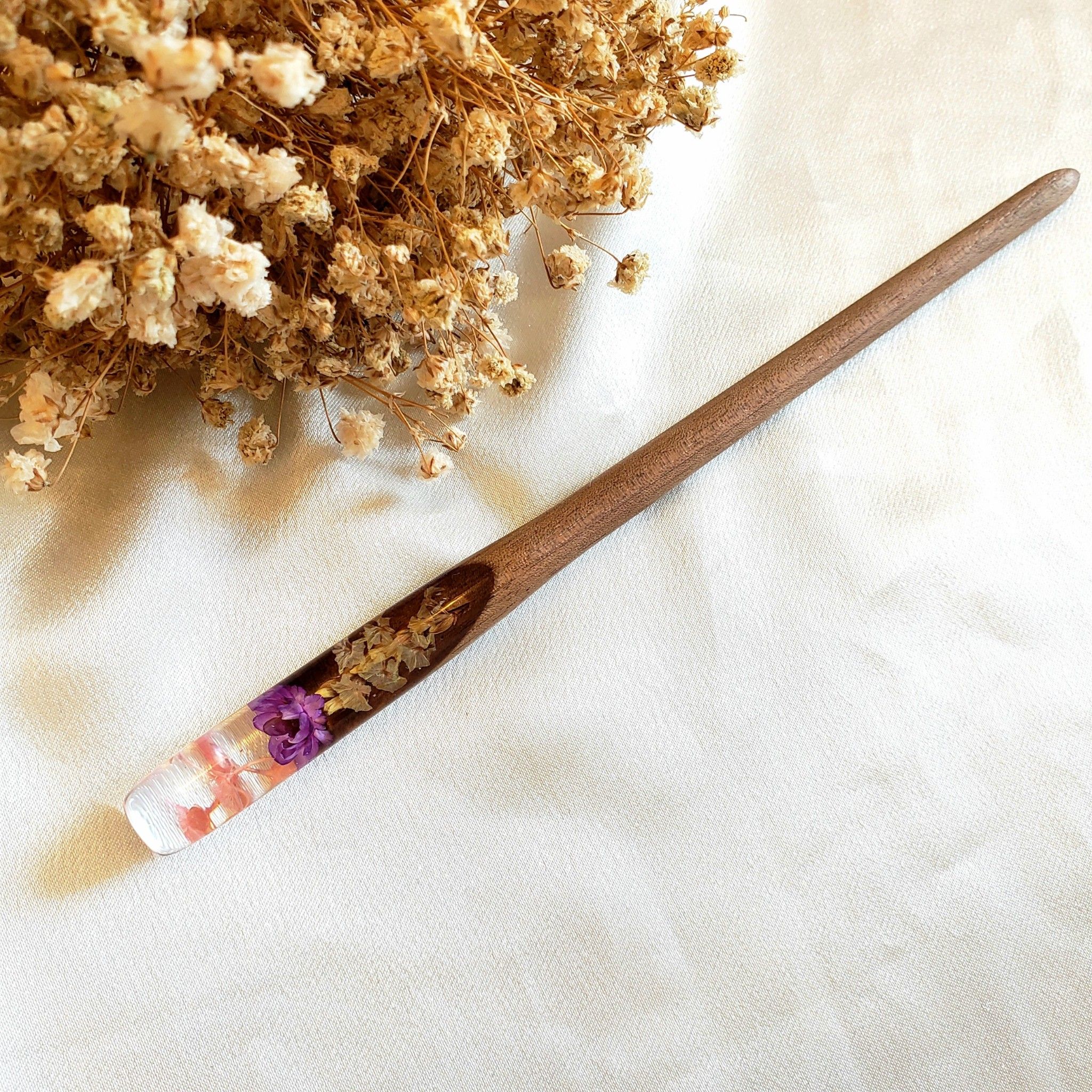 Trâm cài tóc gỗ-resin-ốngvuông-snowytím&sao -118