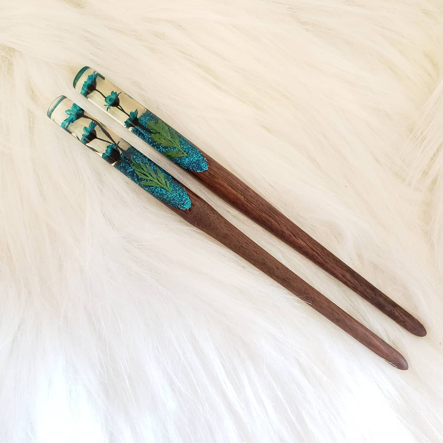 Trâm cài tóc gỗ- resin- hoa khô 58