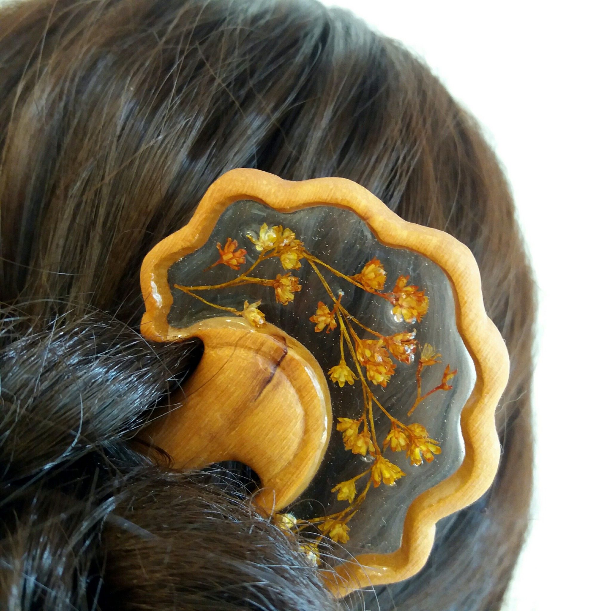Trâm cài tóc gỗ- resin- hoa khô 16