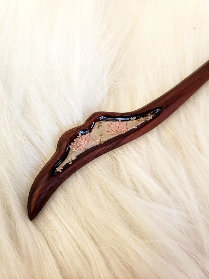 Trâm cài tóc gỗ- resin- hoa khô 22