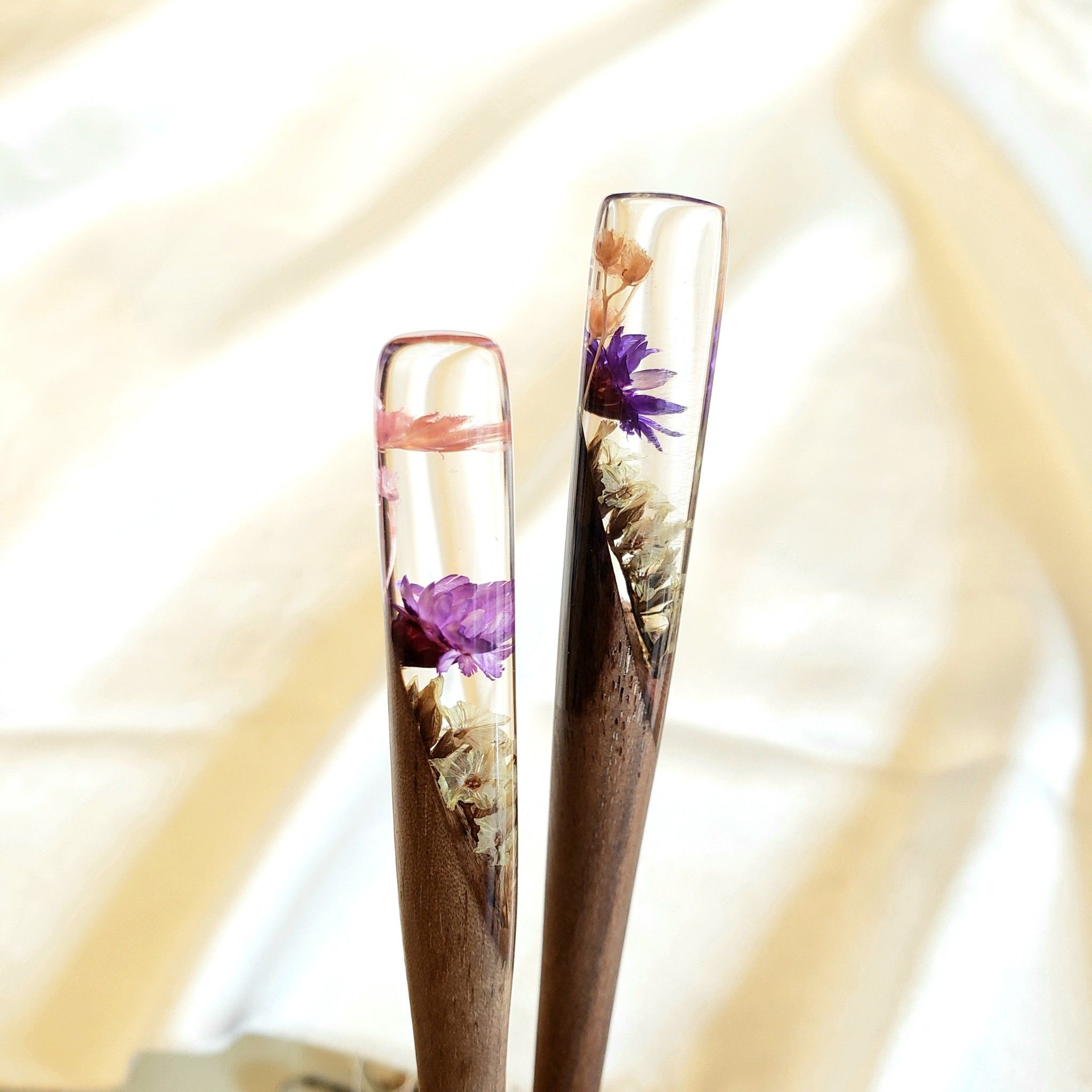 Trâm cài tóc gỗ-resin-ốngvuông-snowytím&sao -118
