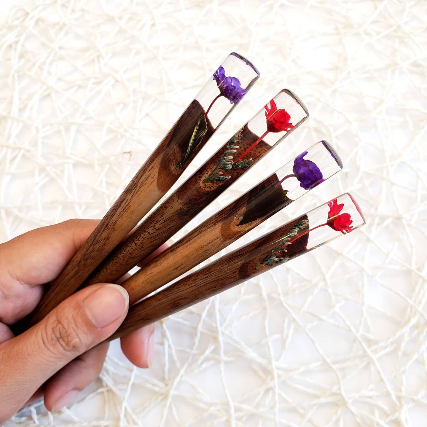 Trâm cài tóc gỗ- resin- hoa khô 50