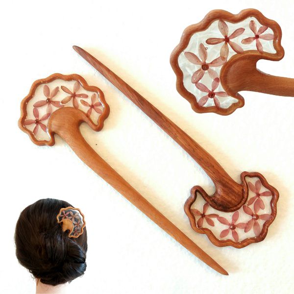 Trâm cài tóc gỗ- resin- hoa khô 15