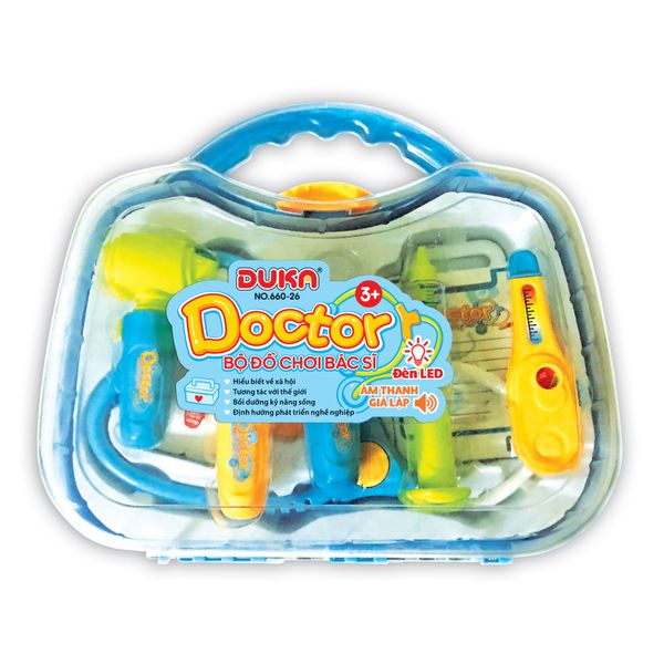 Đồ Chơi DUKA: Bộ Đồ Chơi Bác Sĩ - Màu Xanh Có Đèn Báo (Quai Xách Tròn)