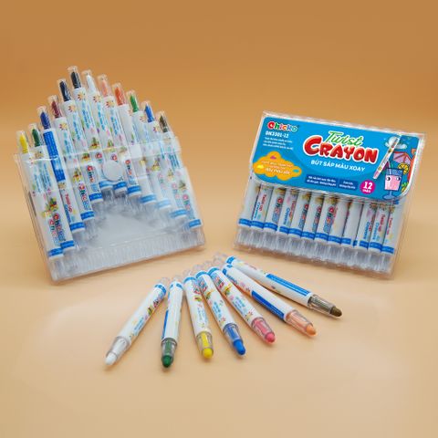  Văn Phòng Phẩm DUKA: Bút Sáp Màu Xoay - Twist Crayon 12 Màu - Túi Nhựa PVC (DK3301-12) 