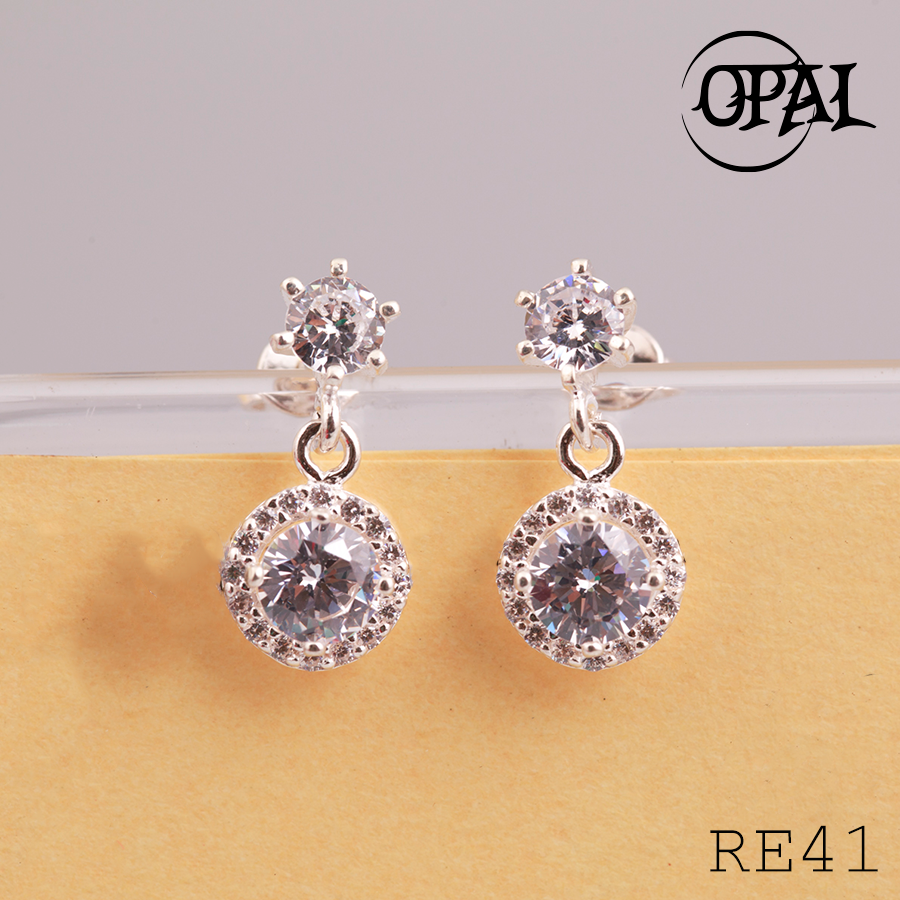 RE41- Hoa tai bạc đính đá Ross OPAL