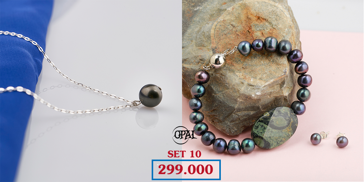 SET 10 - Bộ trang sức ngọc trai và bạc Opal