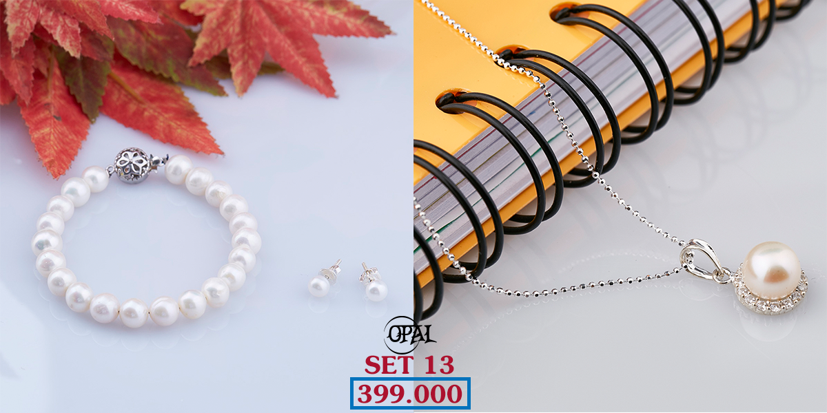 SET 13-Bộ trang sức ngọc trai và bạc Opal