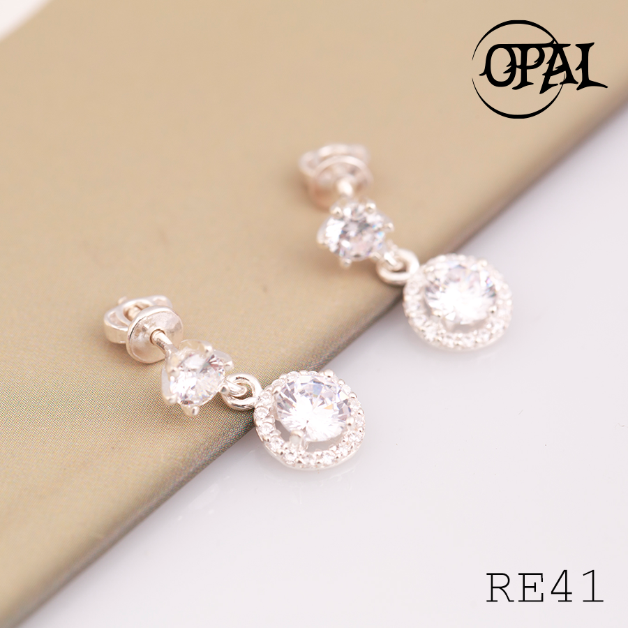 RE41- Hoa tai bạc đính đá Ross OPAL