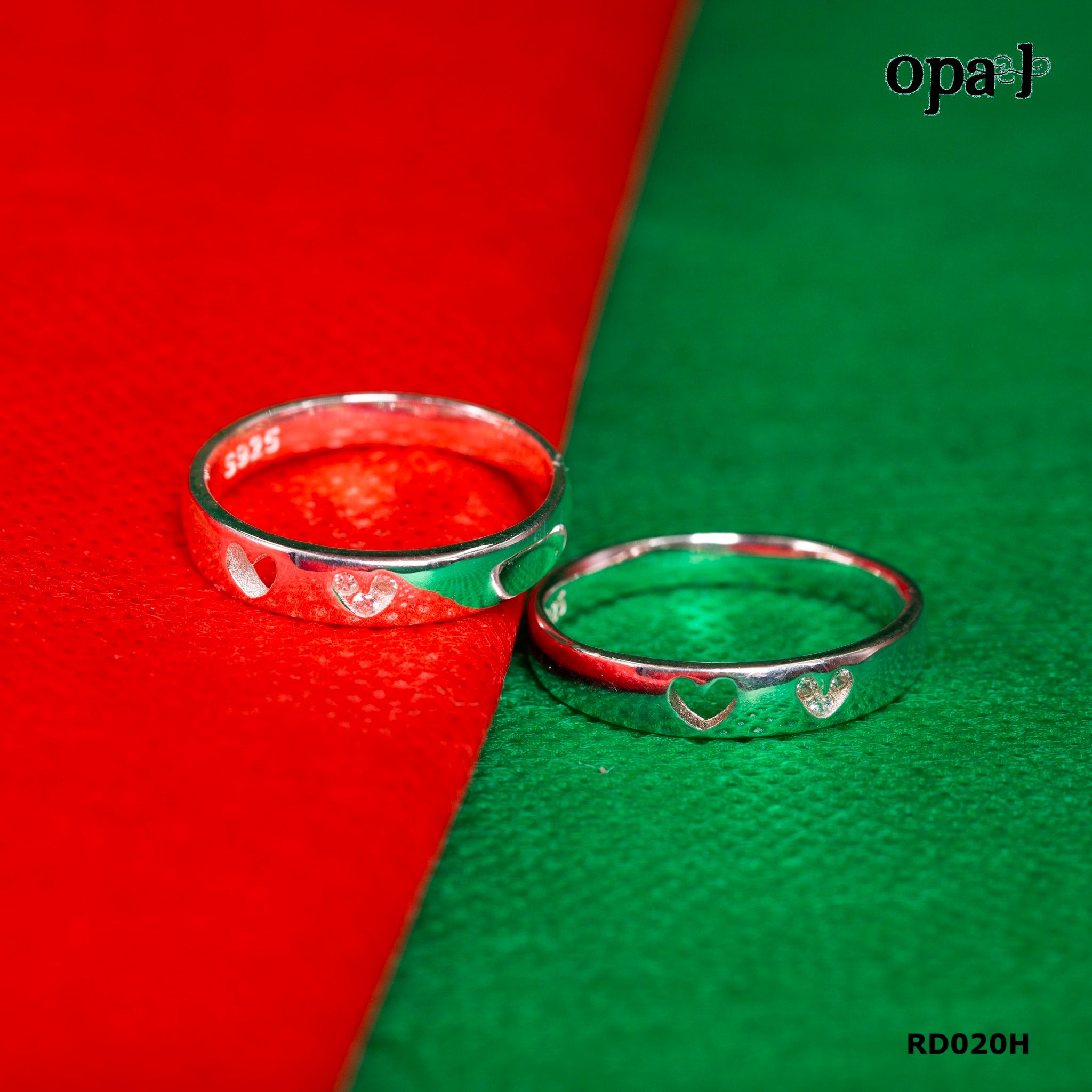 RD020H - Nhẫn đôi bạc cao cấp OPAL