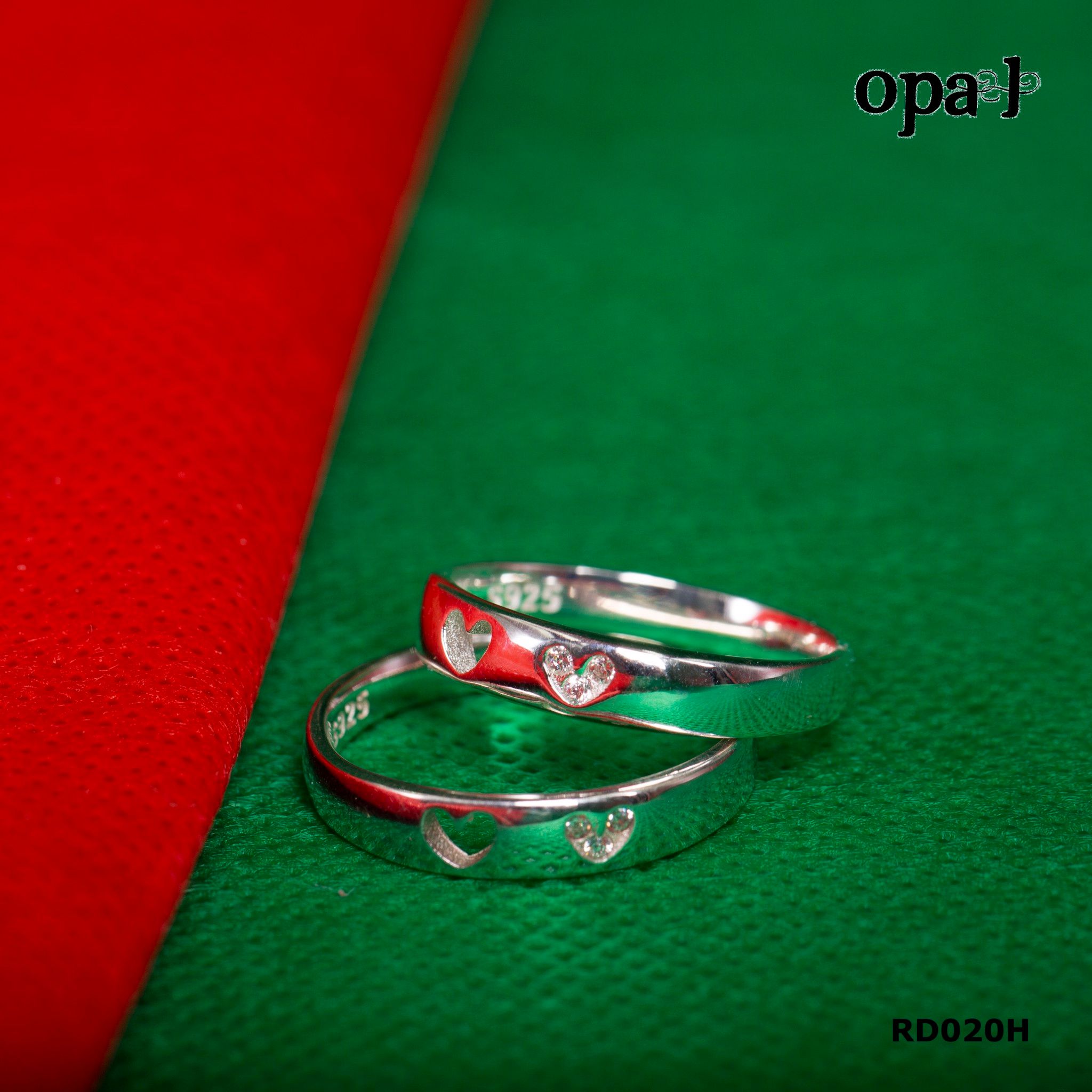 RD020H - Nhẫn đôi bạc cao cấp OPAL