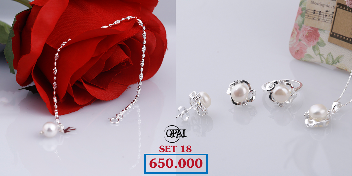SET 18 - Bộ trang sức ngọc trai và bạc Opal