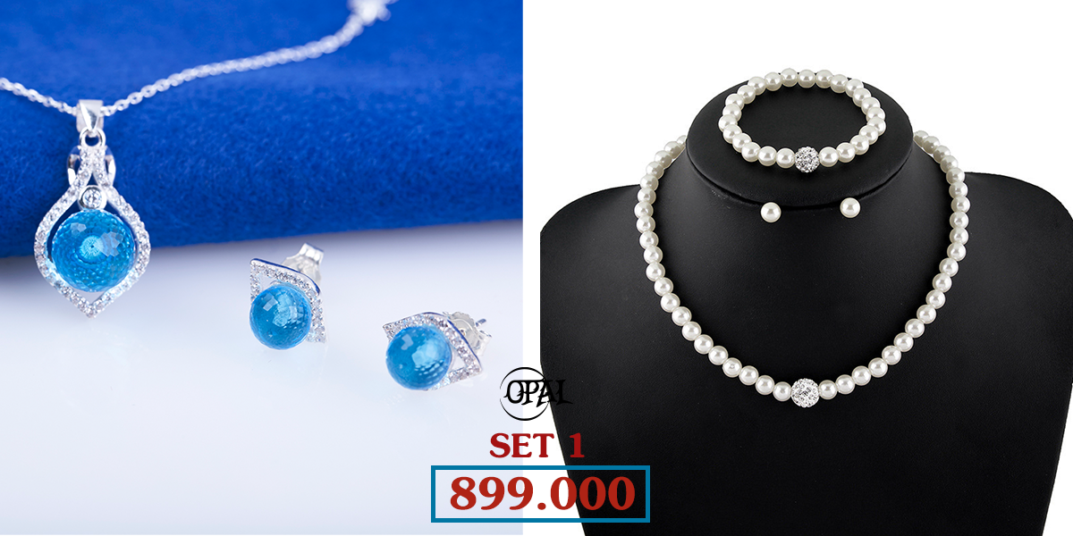 SET 01 - Bộ trang sức ngọc trai và bạc đính đá Ross Opal