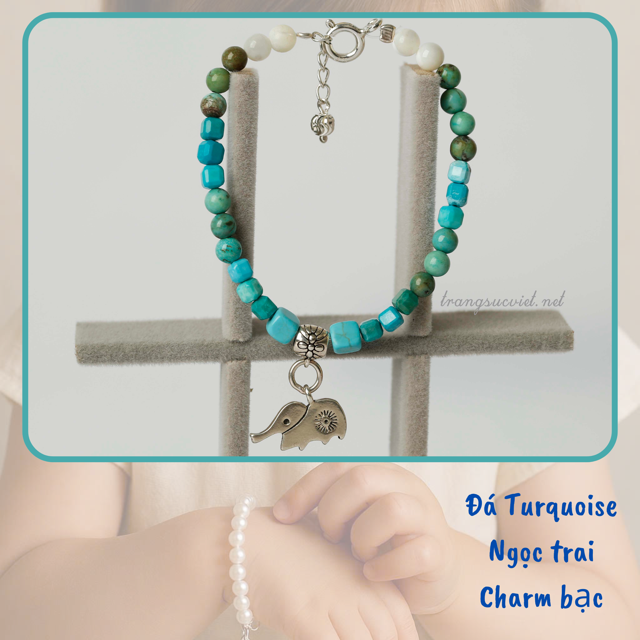 Ưu đãi hấp dẫn-Vòng tay cho bé phối ngọc trai, đá và charm bạc thương hiệu Opal