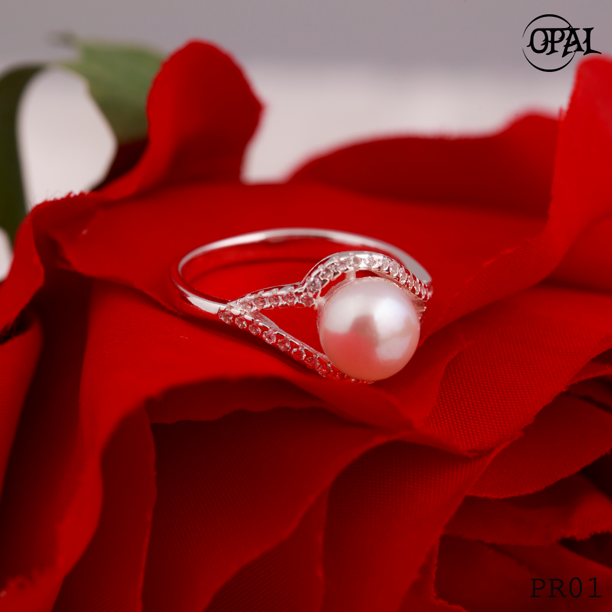 PR01-Nhẫn bạc đính Ngọc Trai OPAL