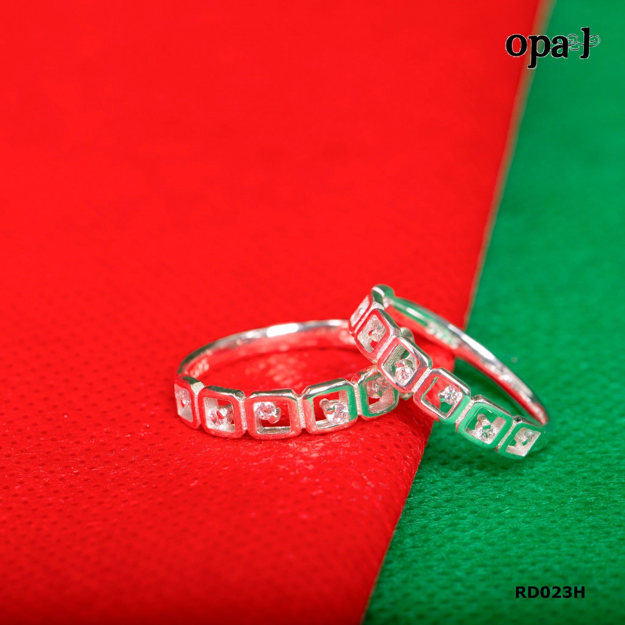 RD023H - Nhẫn đôi bạc cao cấp OPAL