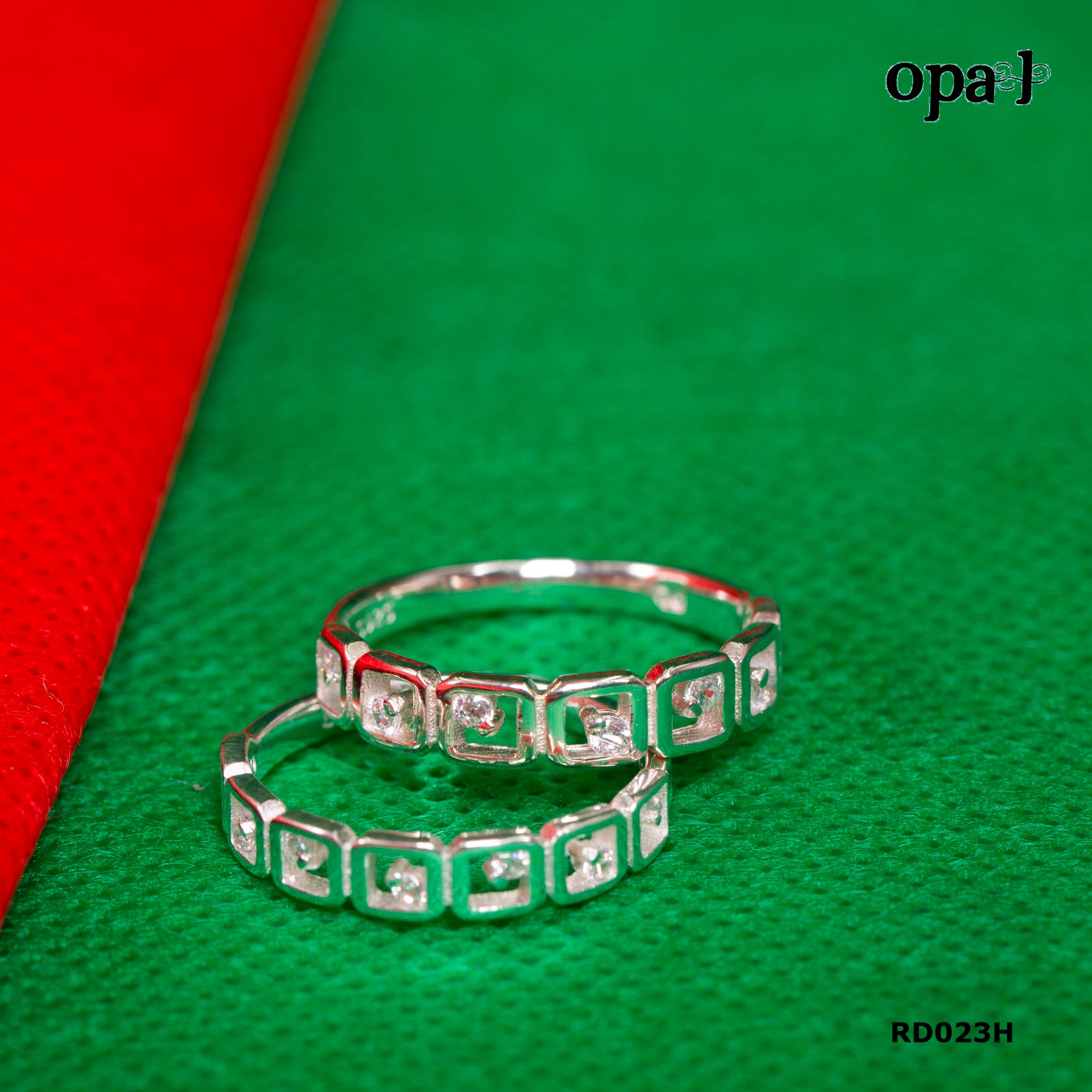 RD023H - Nhẫn đôi bạc cao cấp OPAL