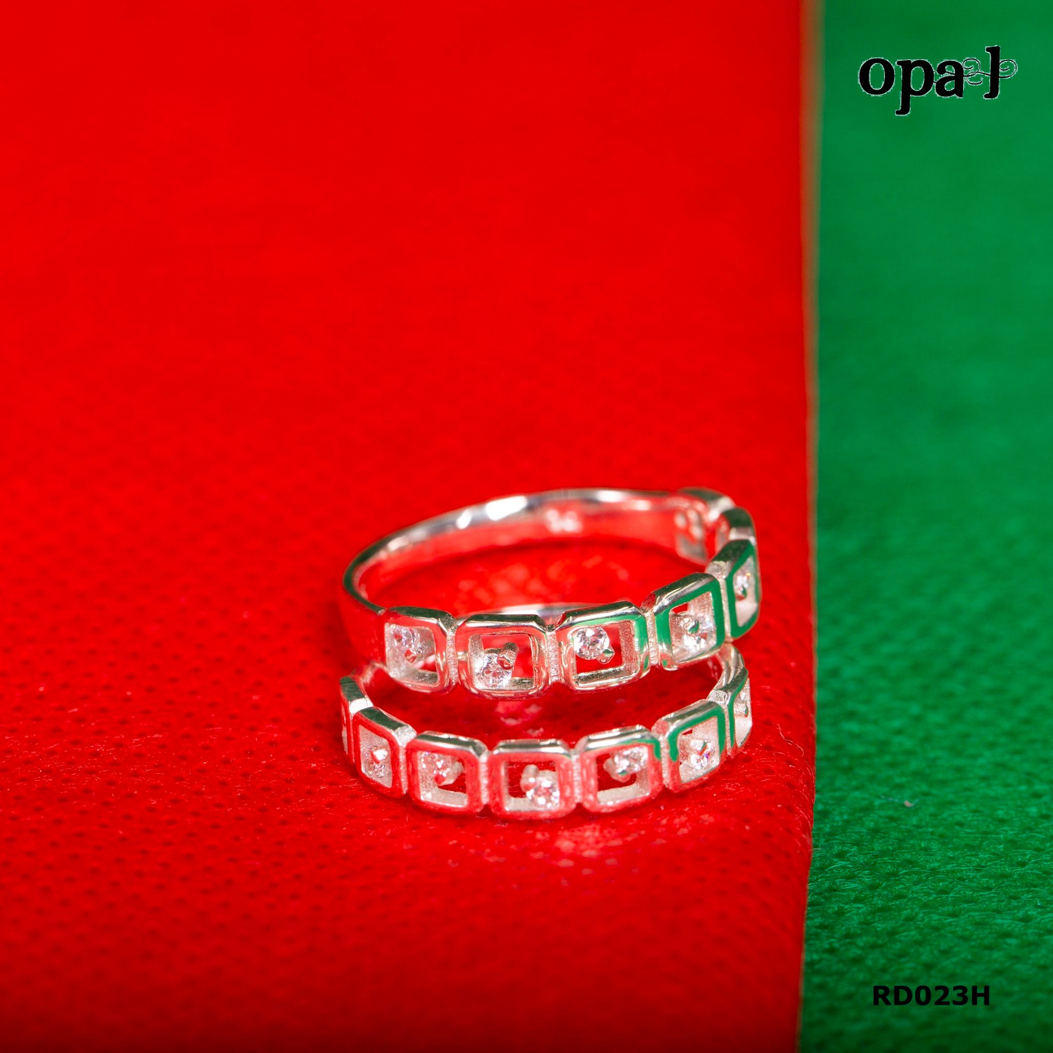 RD023H - Nhẫn đôi bạc cao cấp OPAL