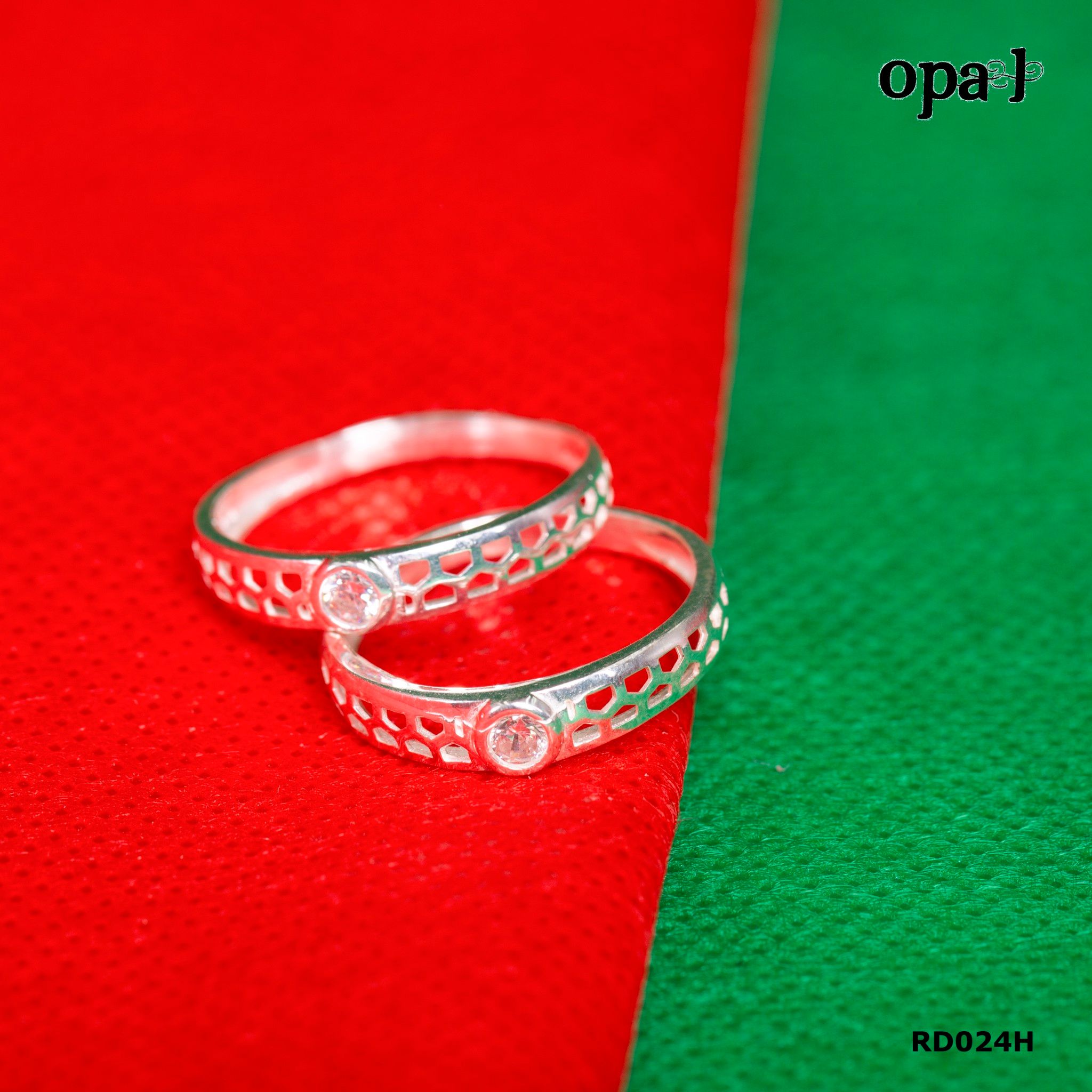 RD024H - Nhẫn đôi bạc cao cấp OPAL