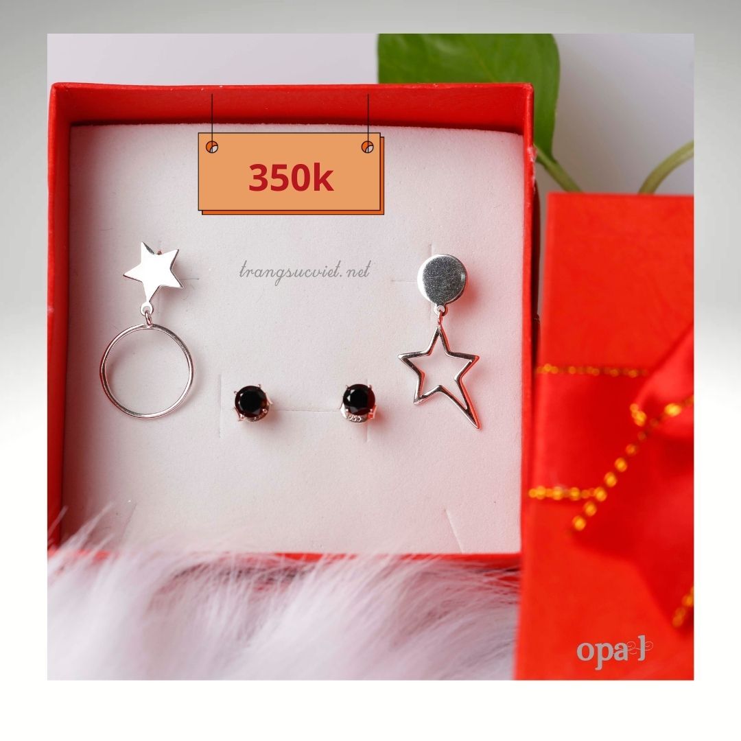 Bộ 2 hoa tai thiết kế trẻ trung chất liệu bạc thương hiệu Opal.