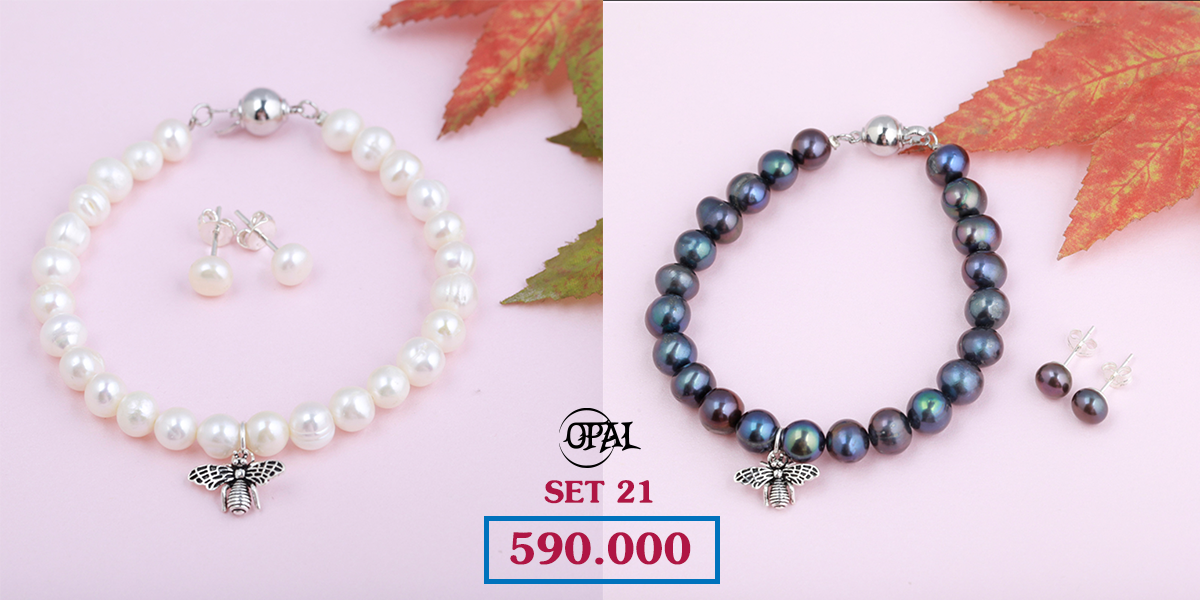 SET 21 - Bộ trang sức ngọc trai và bạc Opal