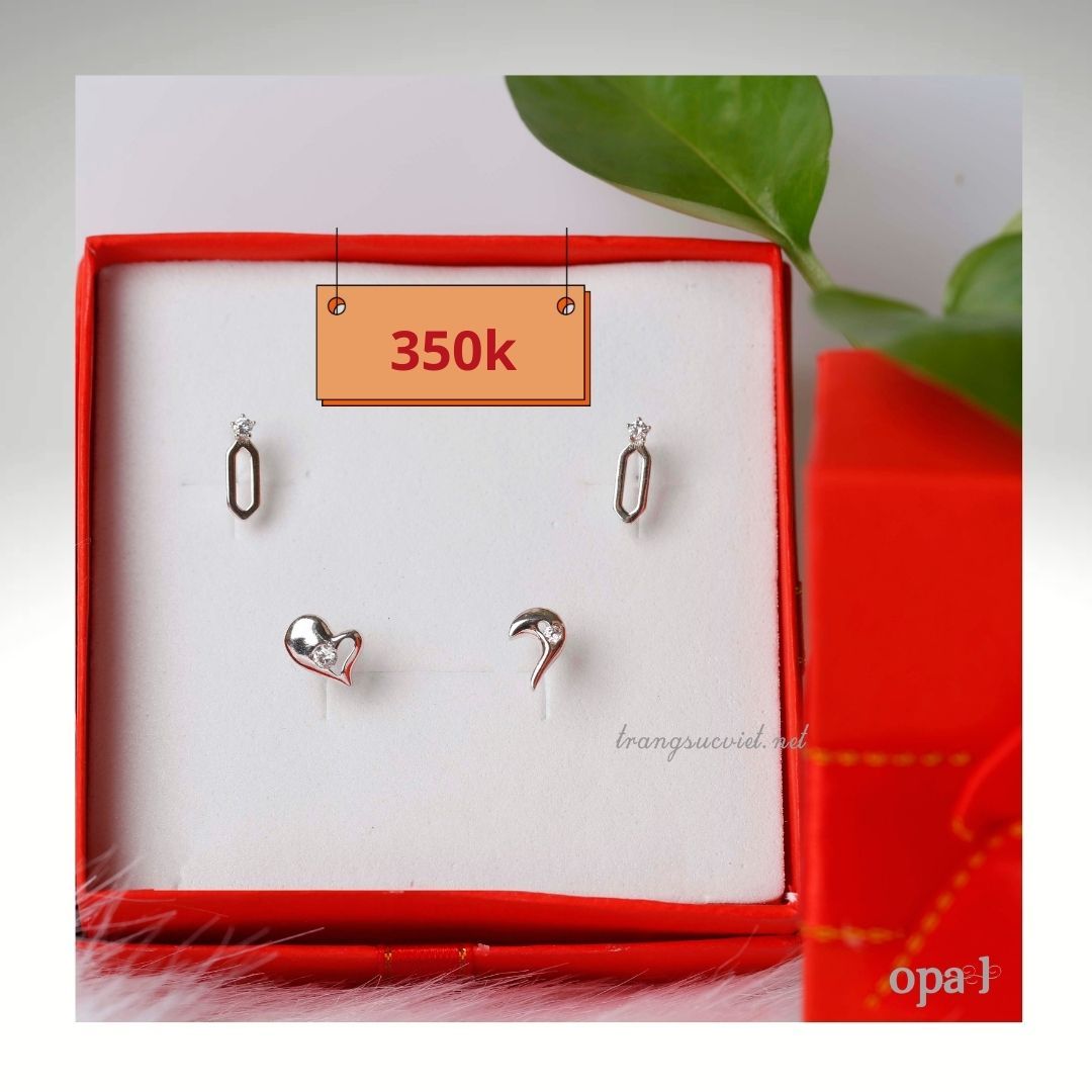 Bộ 2 hoa tai thiết kế trẻ trung chất liệu bạc thương hiệu Opal.