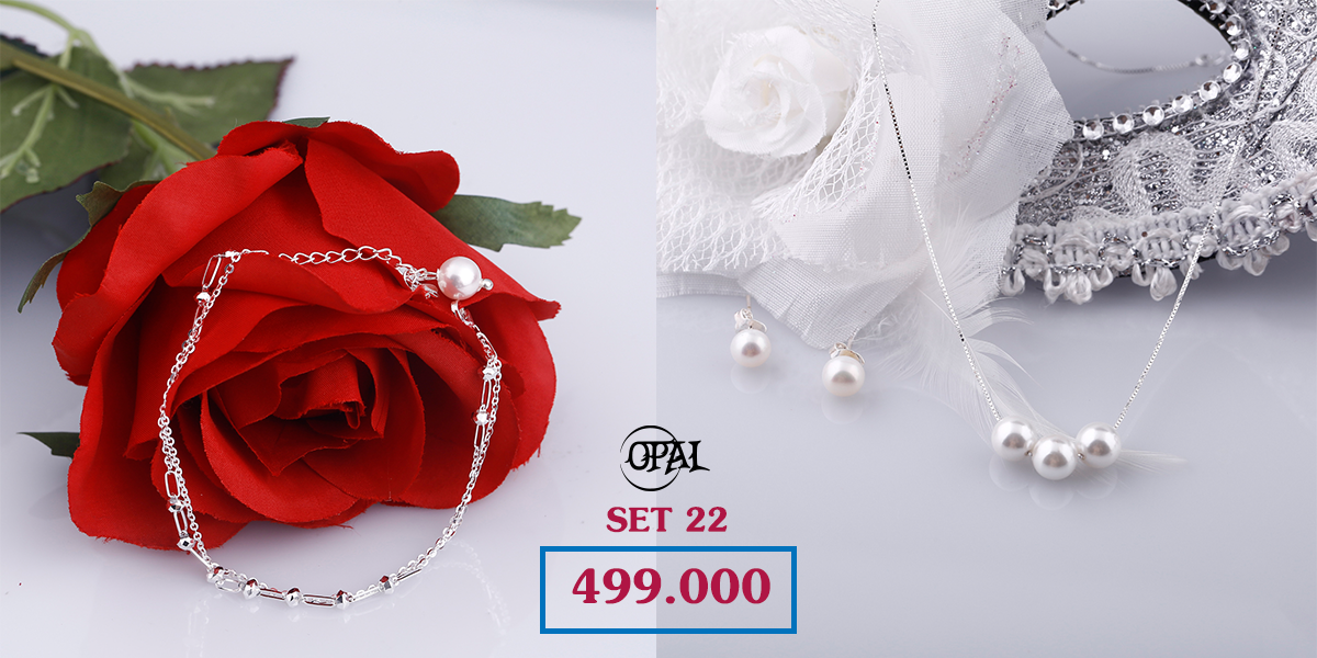 SET 22 - Bộ trang sức ngọc trai và bạc Opal