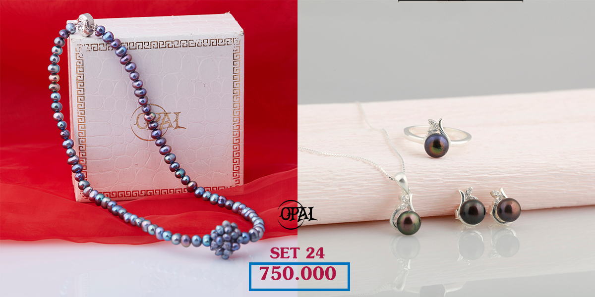 SET 24 - Bộ trang sức ngọc trai và bạc Opal