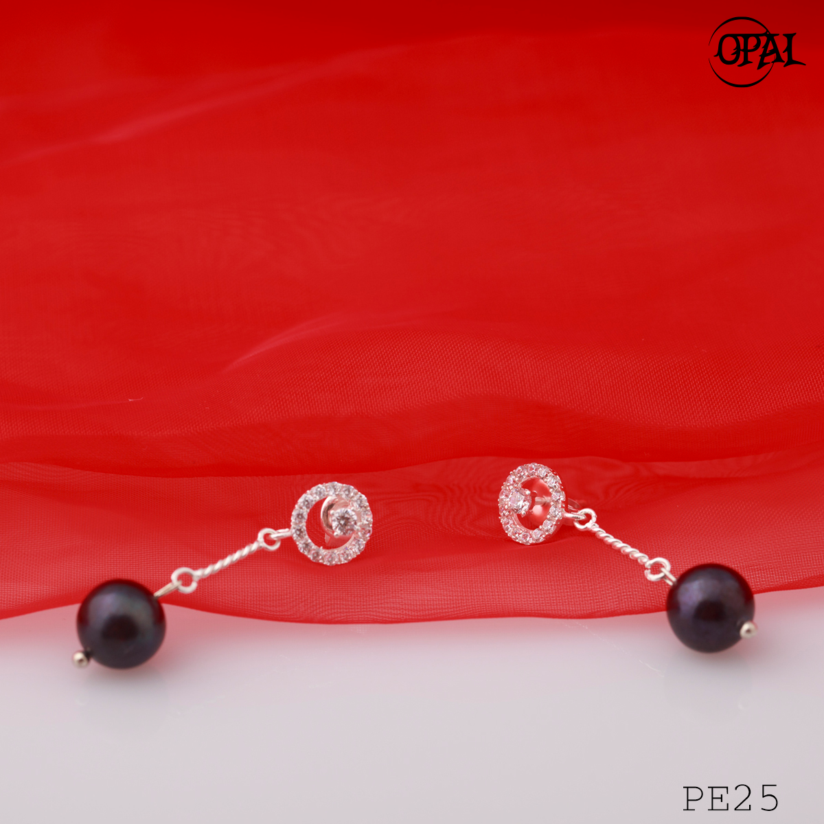 PE25- Hoa tai bạc đính ngọc trai OPAL