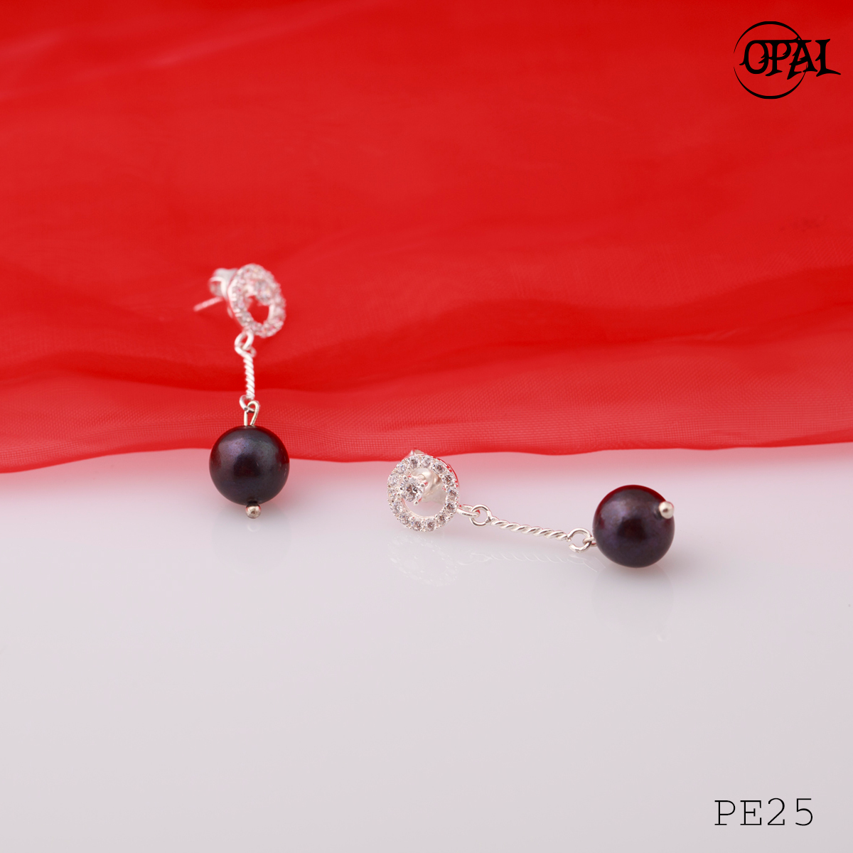 PE25- Hoa tai bạc đính ngọc trai OPAL