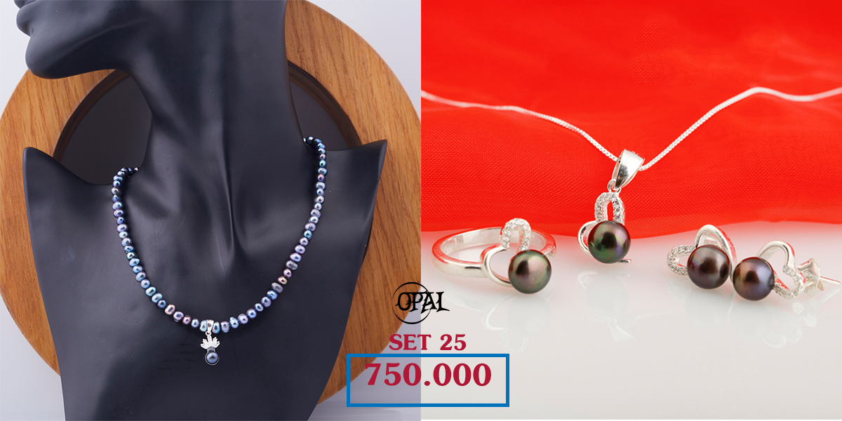SET 25 - Bộ trang sức ngọc trai và bạc Opal