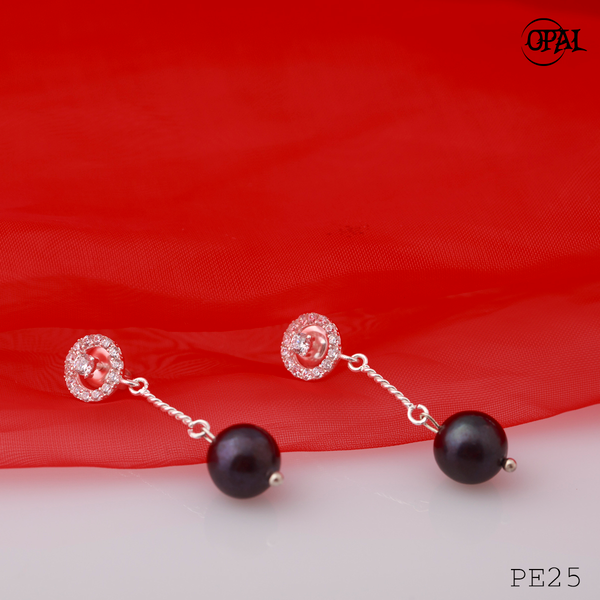  PE25- Hoa tai bạc đính ngọc trai OPAL 