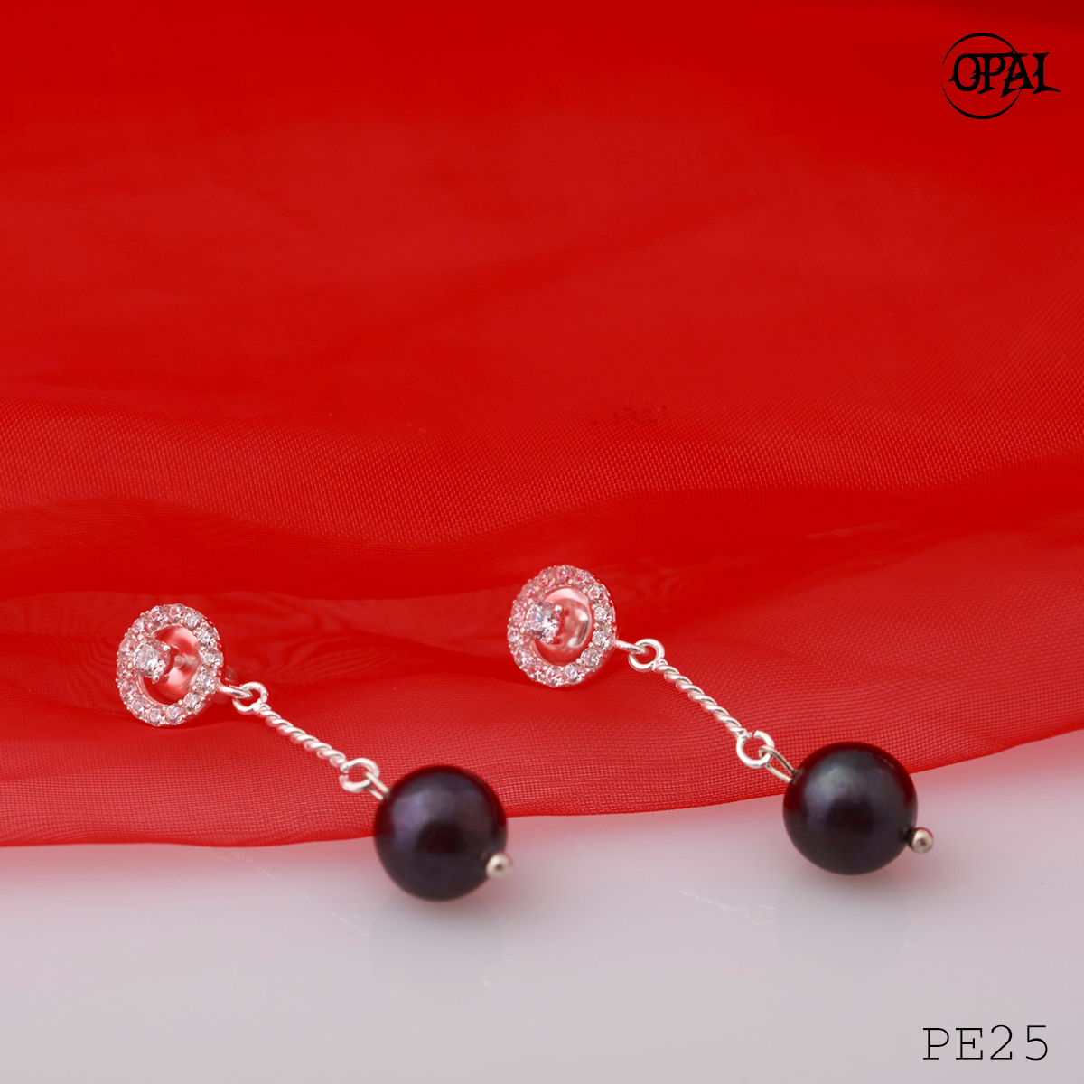 PE25- Hoa tai bạc đính ngọc trai OPAL