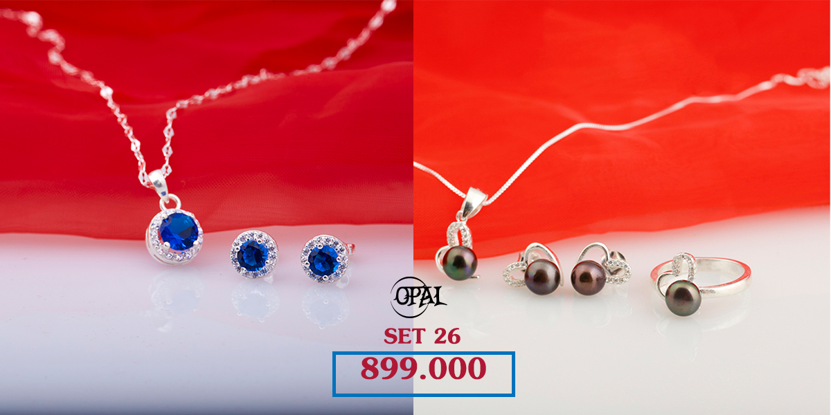 SET 26 - Bộ trang sức ngọc trai và bạc đính đá Ross Opal