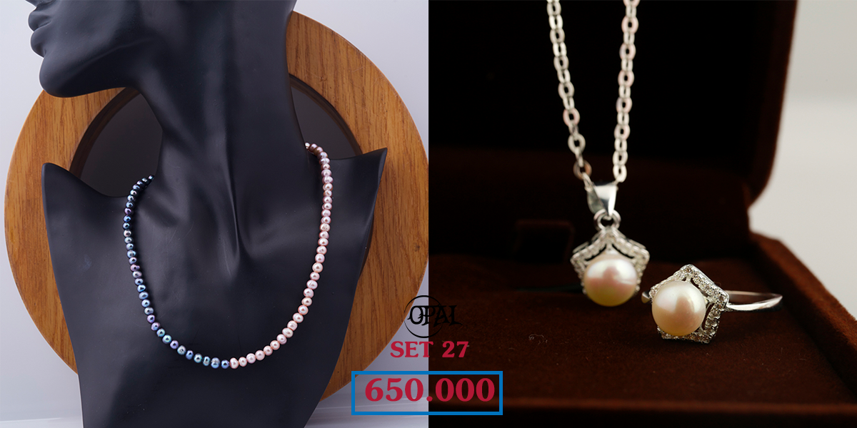 SET 27 - Bộ trang sức ngọc trai và bạc Opal